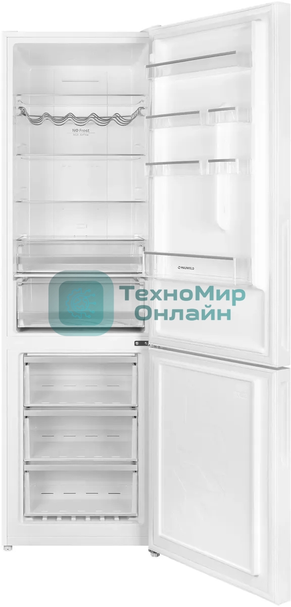 Холодильник Maunfeld MFF200NFWE белый, двухкамерный 271/106л морозилка снизу, No Frost