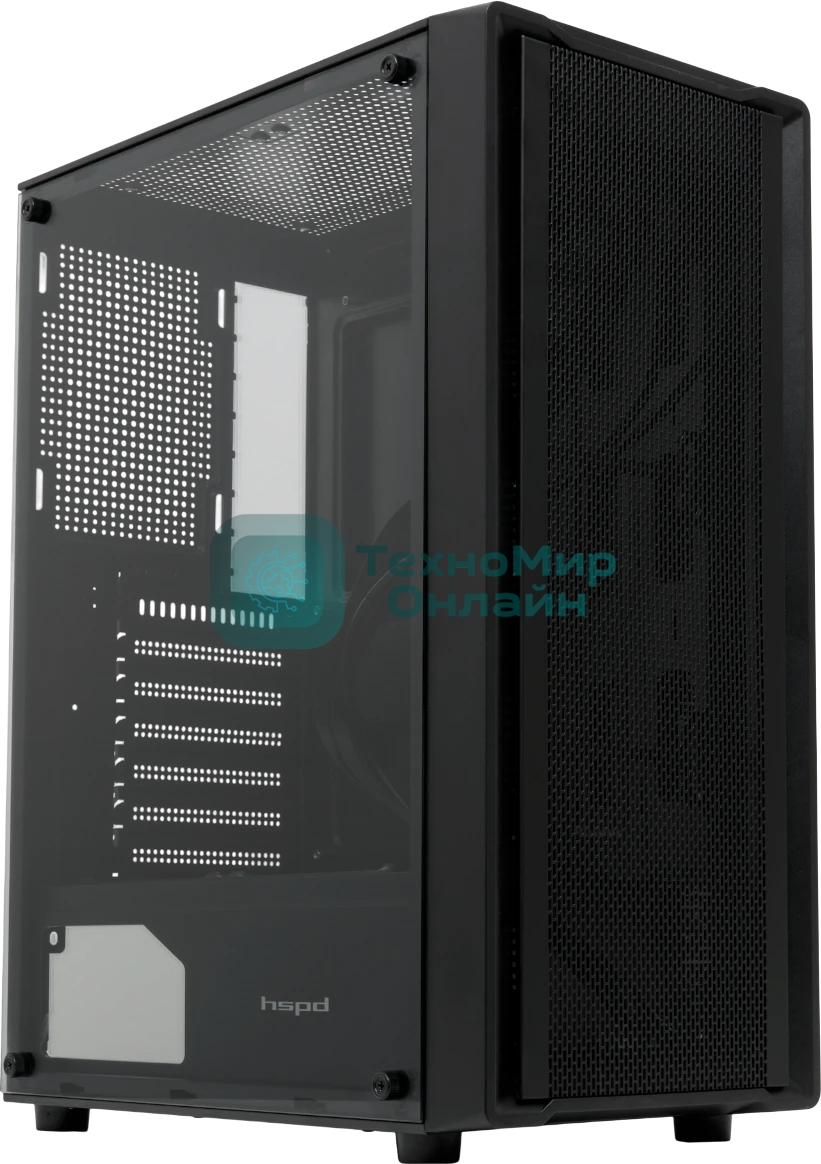 Компьютерный корпус без блока питания HSPD M530, Mesh Mid Tower, Black, TG, 0.4 SPCC, no fans ATX, mATX, mITX 155/290/200mm 2x2.5
