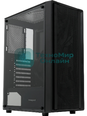 Компьютерный корпус без блока питания HSPD M530, Mesh Mid Tower, Black, TG, 0.4 SPCC, no fans ATX, mATX, mITX 155/290/200mm 2x2.5