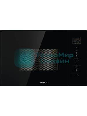 Встраиваемая микроволновая печь Gorenje BM201SG3BG, 20 л, 5 уровней мощности, 8 автопрограмм, сенсорное управление, дисплей, гриль, поворотный стол, AquaClean, автоменю черный