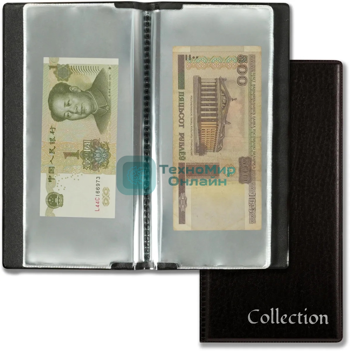 Папка с 20 прозр.вклад. Silwerhof Кляссер для банкнот ПВХ 0.25мм коричневый 120x220мм