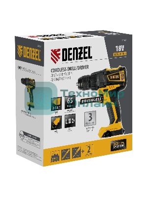 Дрель-шуруповерт Denzel BLDL-IB-18-0, 18 В, 0 Ач, 65 Нм, бесщеточный