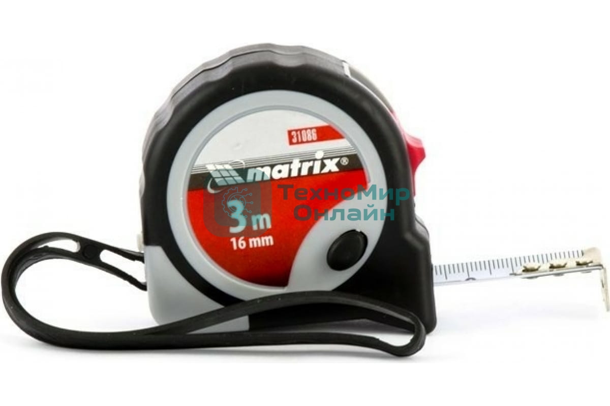 Рулетка Matrix Continuous fixation, 3 м х 16 мм, двухкомпонентный корпус, плавная фиксация