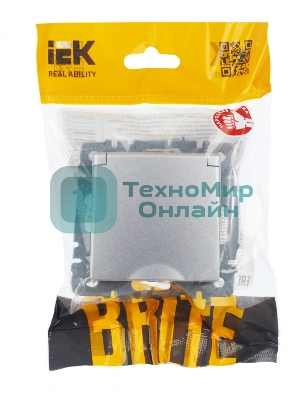 Розетка 1-местная IEK BRITE РСбш10-3-БрА (BR-R16-16-K47) с заземлением, с защитными шторками и крышкой, 16А IP20, алюминий