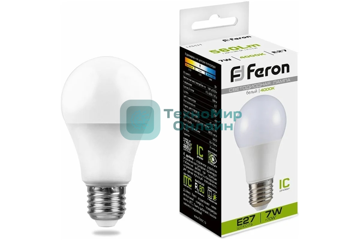 Лампа светодиодная Feron LB-91 7W 230V E27 4000K A60