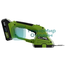 Ножницы-кусторез аккумуляторные Deli DG621-1 (1АКБ*2А·ч + ЗУ, 20V), макс. толщина реза 8мм, макс. частота хода лезвия 1200об/мин, ширина обработки травы 10 см, длина насадки для кустовых пород 20 см