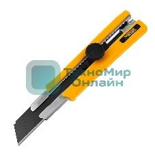 Нож Denzel 25 мм, сменное лезвие, SK4, корпус из TPR, метал. направляющая, винтовой фиксатор