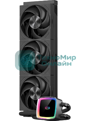 Система охлаждения Water Cooling System PCCooler DE360 MAX BK (300W, 360мм, Black, ARGB Pump, Fans: 3x120мм, 66CFM, 34.3dBA, 2200RPM/Pump height 54мм, 15dBA, 2600RPM, Rad thickness 27мм/S: 1851, 1700, 1200, 115X, AM5, AM4, AM3)