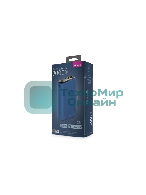 Портативный аккумулятор OLMIO QS-30, 30000mAh, 22.5W, QuickCharge3.0/PowerDelivery, LCD, темно-синий