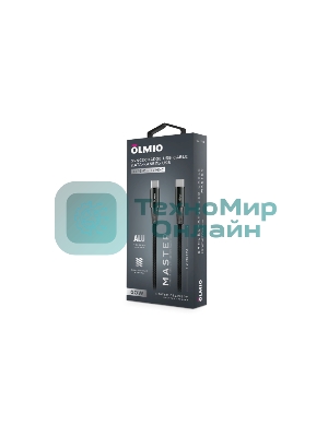 Кабель OLMIO MASTER, Type-C - Type-C, 60W 3A, 1.2м, тканевая оплетка, черный