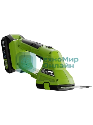 Ножницы-кусторез аккумуляторные Deli DG621-1 (1АКБ*2А·ч + ЗУ, 20V), макс. толщина реза 8мм, макс. частота хода лезвия 1200об/мин, ширина обработки травы 10 см, длина насадки для кустовых пород 20 см