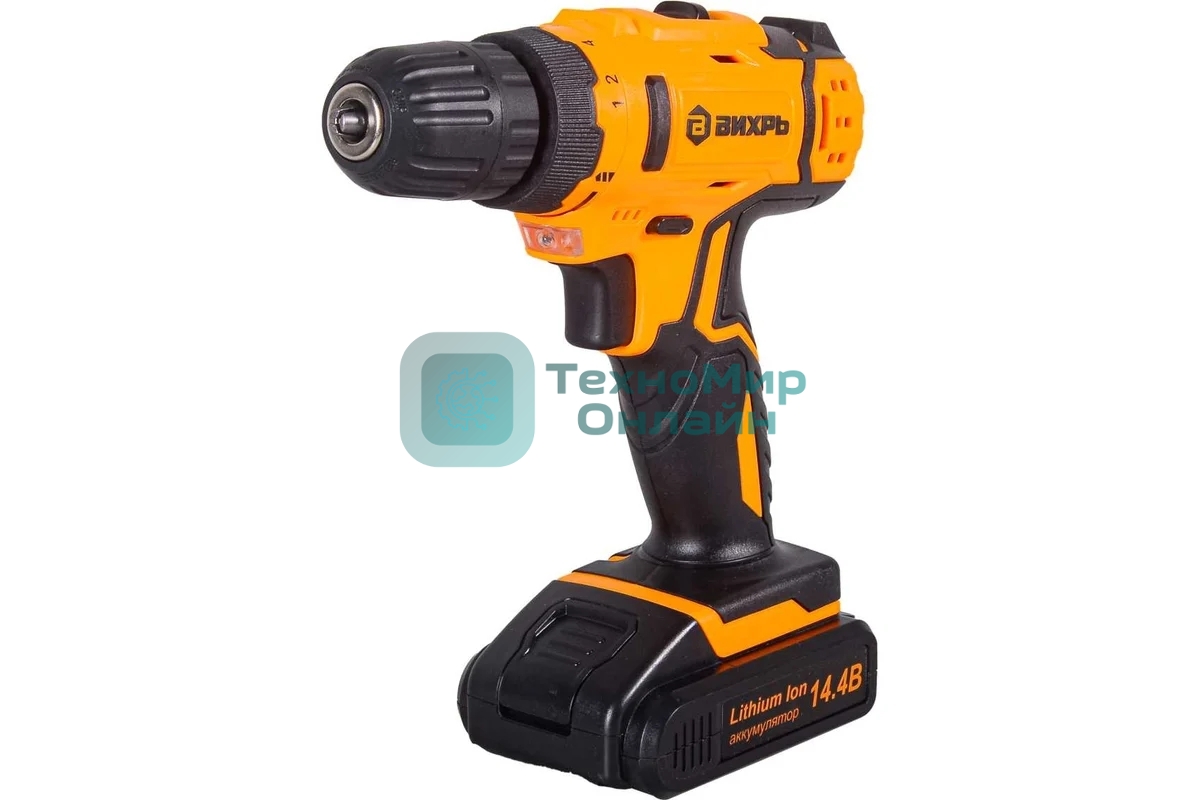Дрель-шуруповерт Вихрь ДА-14,4Л-2К, 14,4 В, 2 Ач, 30 Нм, щеточный