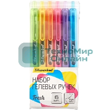 Набор ручек гелевых автоматических Silwerhof NG Fresh, d=0.5мм, синие чернила, блистер с европодвесом (6шт) сменный стержень