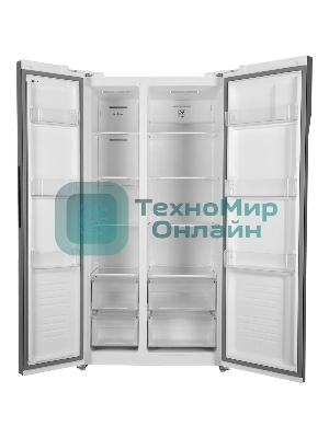 Холодильник Hyundai CS5003F белое стекло двухкамерный 331/165л морозилка сбоку, No Frost, Side by Side
