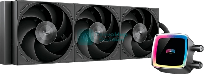 Система охлаждения Water Cooling System PCCooler DE360 MAX BK (300W, 360мм, Black, ARGB Pump, Fans: 3x120мм, 66CFM, 34.3dBA, 2200RPM/Pump height 54мм, 15dBA, 2600RPM, Rad thickness 27мм/S: 1851, 1700, 1200, 115X, AM5, AM4, AM3)