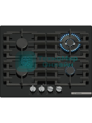 Газовая варочная панель Bosch PPH6A6I40O 5.8x59x52 см, WOK, закаленное стекло, независимая, черная