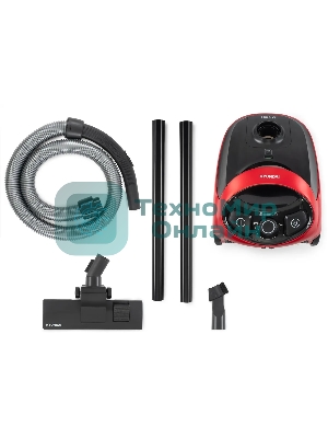 Пылесос Hyundai HYV-B1570 красный/черный, 250/1800 Вт, уборка сухая, пылесборник мешок, 1.5 л (в компл.:1мешок)