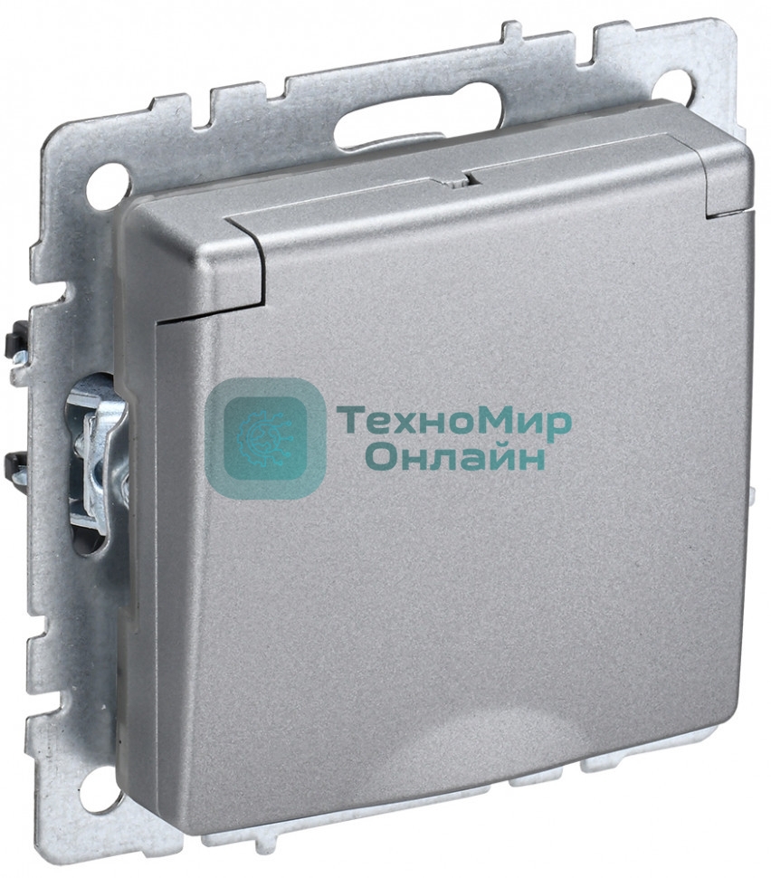 Розетка 1-местная IEK BRITE РСбш10-3-БрА (BR-R16-16-K47) с заземлением, с защитными шторками и крышкой, 16А IP20, алюминий