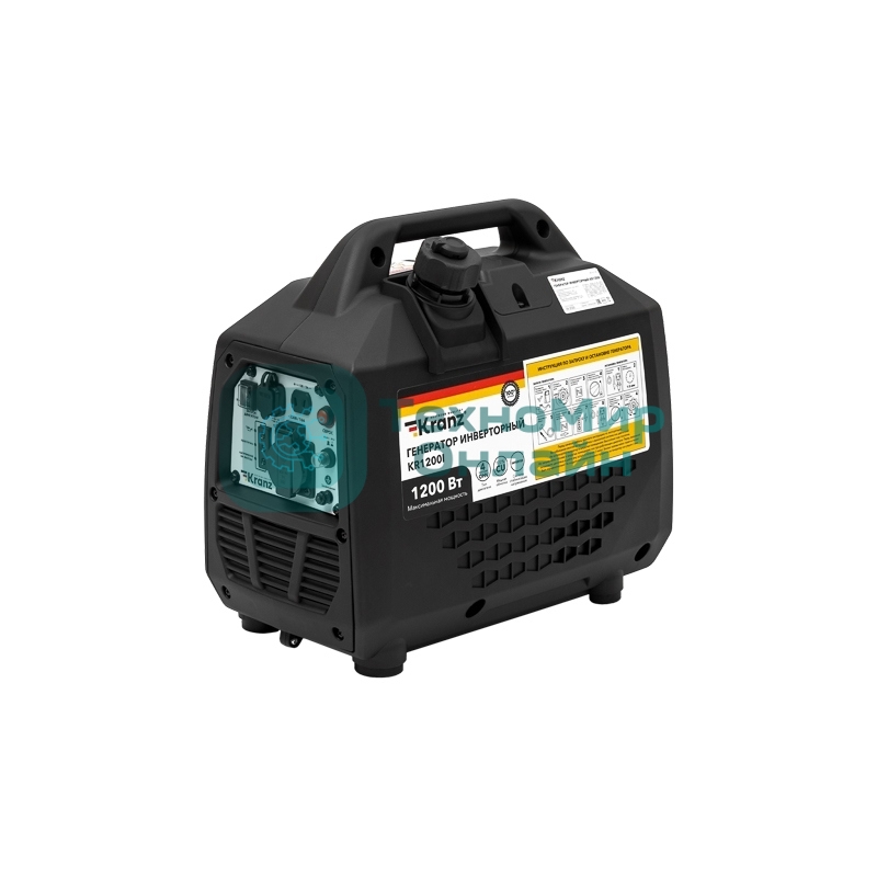Генератор инверторный Kranz KR1200I, 1,2кВт, 230В, 2л, закрытый корпус, ручной старт