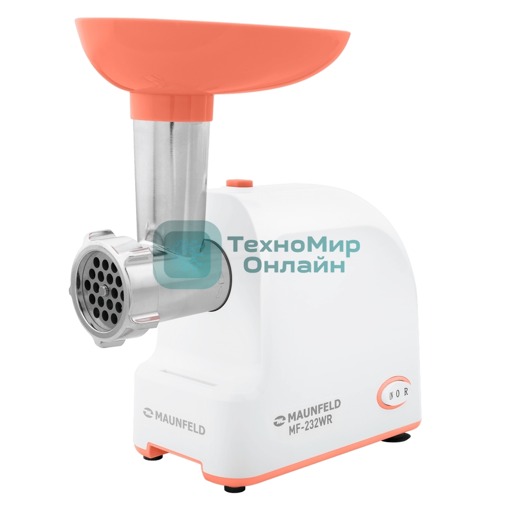 Мясорубка электрическая Maunfeld MF-232WR красный, 1340 Вт, 1.3 кг/мин, реверс, насадки - 4
