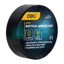 Изолента Deli DL5261 0,13 мм х 18 мм х 10 м Уровень напряжения: менее 600 В. Температурный рейтинг: 0-80. ПВХ.