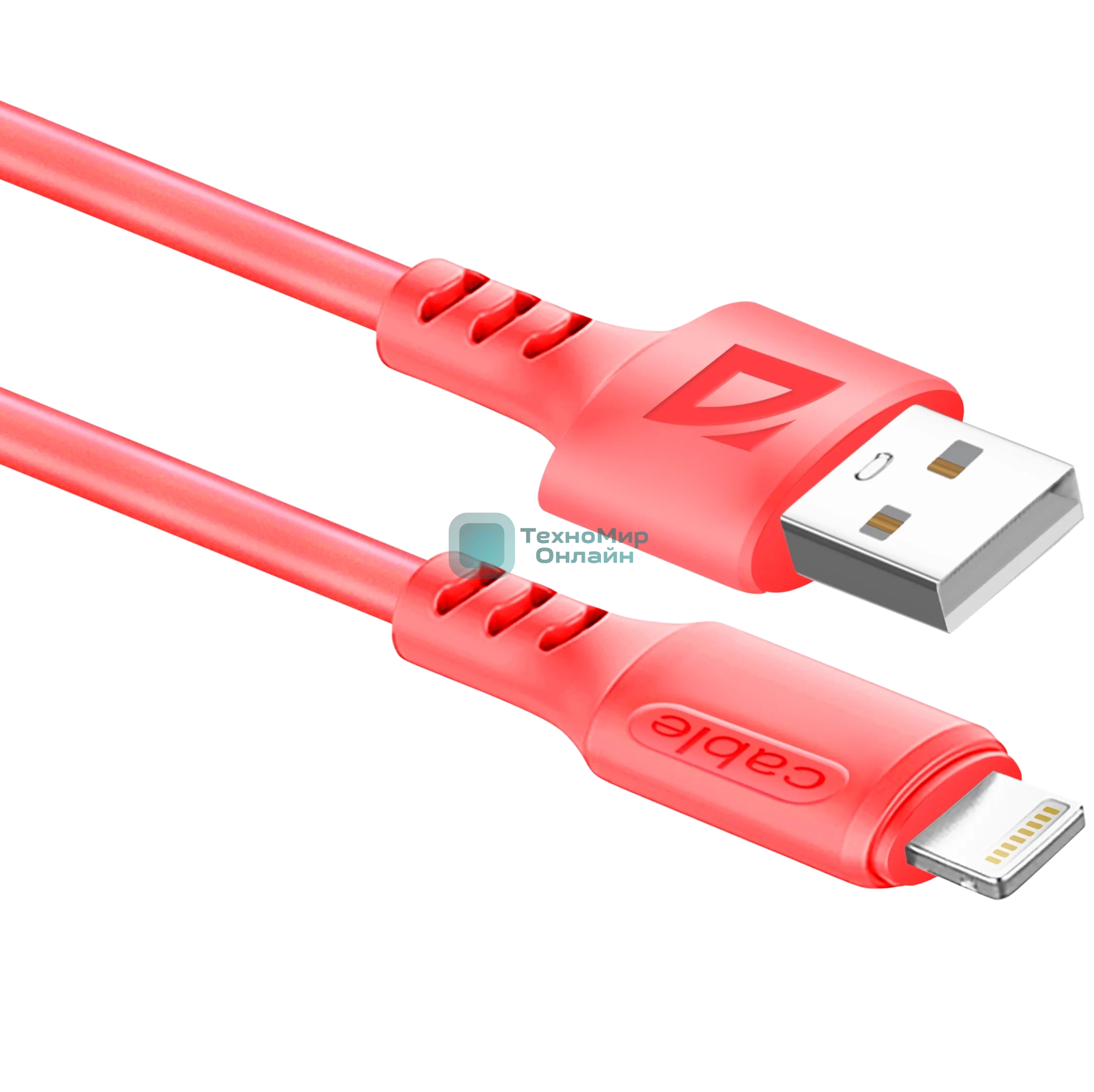 Кабель Defender F207, USB 2.0 (AM) - Apple Lightning (M), 1метр, 2.4А, силиконовая оплетка, красный.