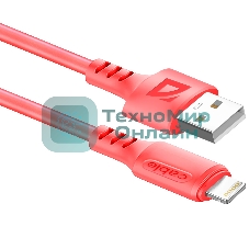 Кабель Defender F207, USB 2.0 (AM) - Apple Lightning (M), 1метр, 2.4А, силиконовая оплетка, красный.
