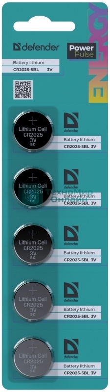 Батарейка литиевая Defender CR2025-5BL блистер, 5 шт., PowerPulse