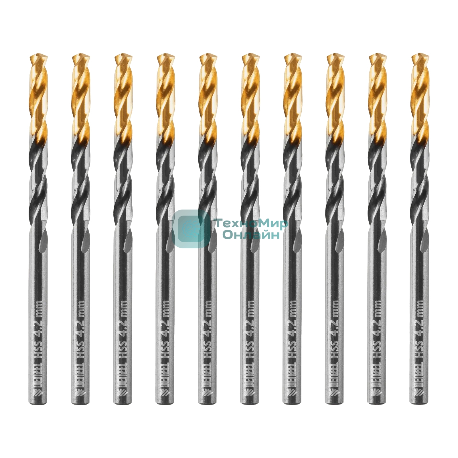 Сверло по металлу Denzel 4,2 мм, HSS-Tin, Golden Tip, 10 шт.