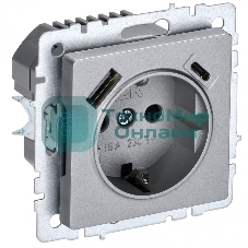 Розетка 1-местная IEK BRITE РЮш11-1-БрА (BR-R14-16-U22-018-K47) с заземлением, с защитными шторками, 16А, с USB A+C 18 Вт, алюминий