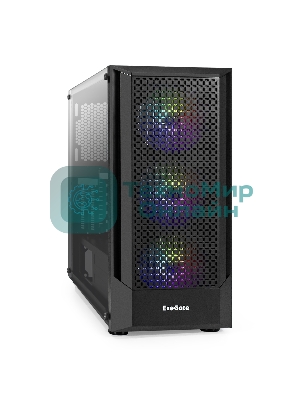 Компьютерный корпус Miditower ExeGate EVO-8227 (ATX, без БП, 2хUSB+1хUSB 3.0+HD Audio, черный, 3 вент. с RGb подсветкой, боковая панель - закаленное стекло)