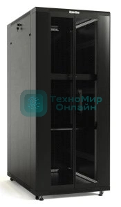 Шкаф серверный Hyperline (TTbR-4261-DD-RAL9004) напольный 42U 600x1000 мм пер. дв. перфор. задн. дв. перфор. 2 бок.пан. направл. под закл.гайки 800кг черный 910 мм 2055 мм IP20 сталь