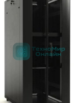 Шкаф серверный Hyperline (TTbR-4261-DD-RAL9004) напольный 42U 600x1000 мм пер. дв. перфор. задн. дв. перфор. 2 бок.пан. направл. под закл.гайки 800кг черный 910 мм 2055 мм IP20 сталь