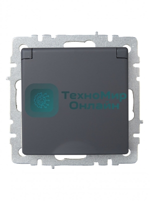 Розетка 1-местная IEK BRITE РСбш10-3-БрГ с заземлением, с защитными шторками и крышкой, 16А IP20, графит