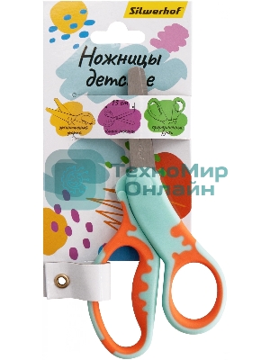 Ножницы Silwerhof детские 130мм ручки пластиковые асимметричные нержавеющая сталь бирюзовый/оранжевый