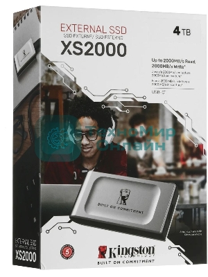 Внешний SSD Kingston XS2000, 4TB, USB 3.2 Gen 2x2 Type-C, R/W 2000/2000, серебристый