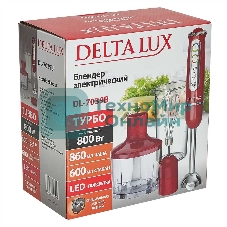Блендер погружной Delta Lux DL-7039B красный, 800 Вт, плавная регулировка, турбо