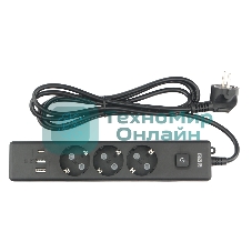 Бытовой удлинитель PowerCube, 3 р с/з вык.,3USB, 3500 Вт, 16А, 1.9 м, 3x1,0 черный PC-6B-2M
