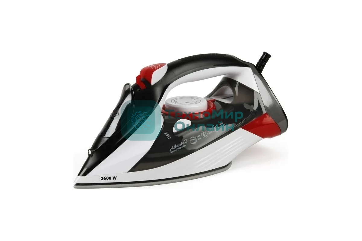 Утюг Atlanta ATH-5582 черный/красный, 2600 Вт, 35 г/мин, 90 г/мин, 350 мл