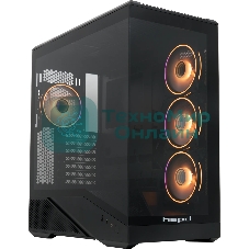 Компьютерный корпус без блока питания HSPD F711-TGbK-ARGB, Panoramic Full Tower, черный, TG, 0.7 SPCC, 4x120мм ARGB ATX, mATX, mITX 190/420/280мм 2x2.5