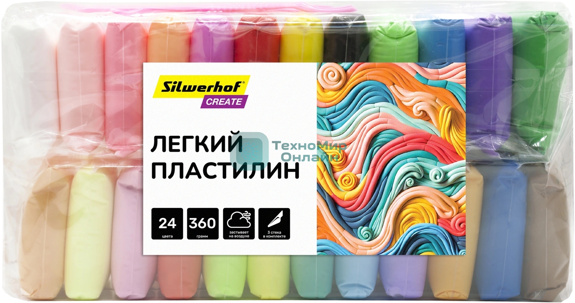 Пластилин легкий Silwerhof Create LC24OP-360st 24цв. 15гр. стек 3шт пакет
