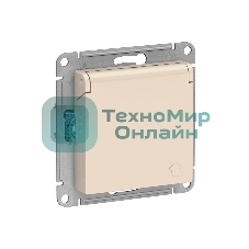 Механизм розетки 1-м СП AtlasDesign 16А IP20 с заземл. защ. шторки с крышкой беж.