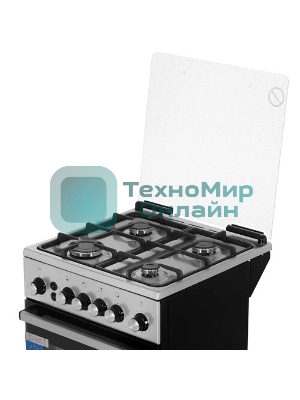 Плита газовая De Luxe 5040.40Г (кр) ЧР-010 серебристый, конфорок 4 шт, духовка 46 л, 50 см x 85 см x 50 см