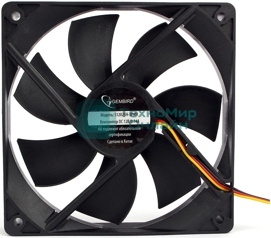 Вентилятор Gembird 120x120x25, гидрод., тихий, 3 pin/4pin Molex, провод 30 см (S12025H-3P4M)