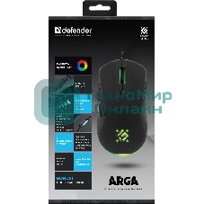 Мышь проводная Defender Arga GM-049 черный, 3600 dpi, USB, кнопки - 6