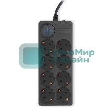 Сетевой фильтр Ippon BK-8-EU-3-10-B 3 м, 8 розеток, черный, коробка
