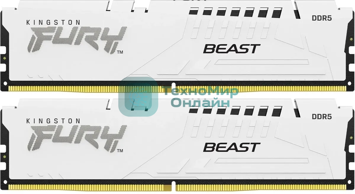 Оперативная память Kingston Fury Beast, DDR5, 64Gb (2x32Gb), 5600MHz, CL40, DIMM, с радиатором, белый