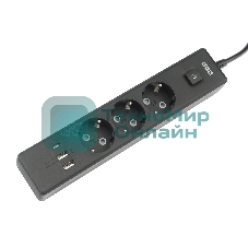 Бытовой удлинитель PowerCube, 3 р с/з вык.,3USB, 3500 Вт, 16А, 1.9 м, 3x1,0 черный PC-6B-2M