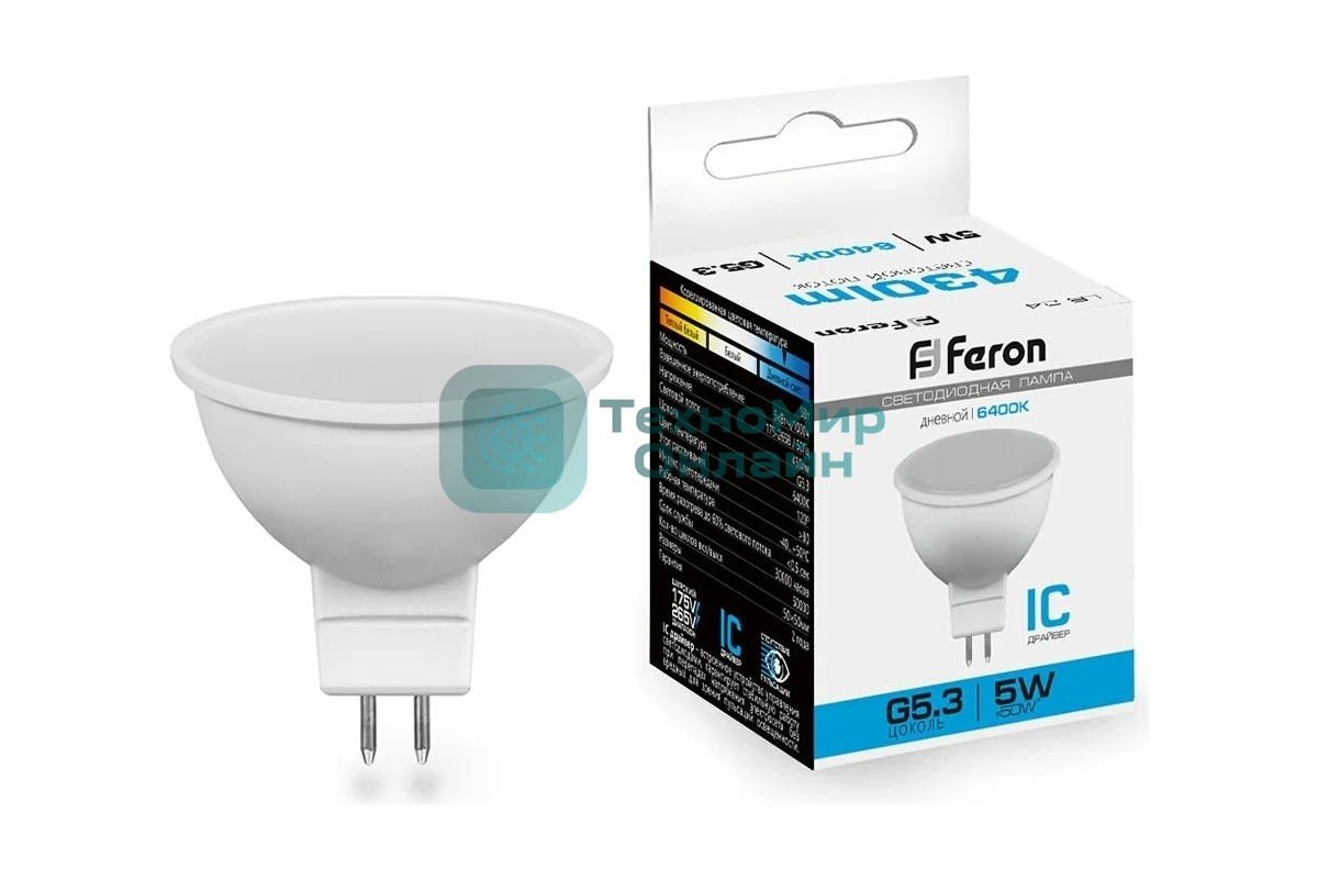 Лампа светодиодная Feron LB-24 230V G5.3 6400K
