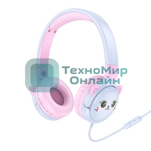 Беспроводные/проводные наушники Hoco W61 синий, накладные, Bluetooth + проводной, детские, до 20 ч.